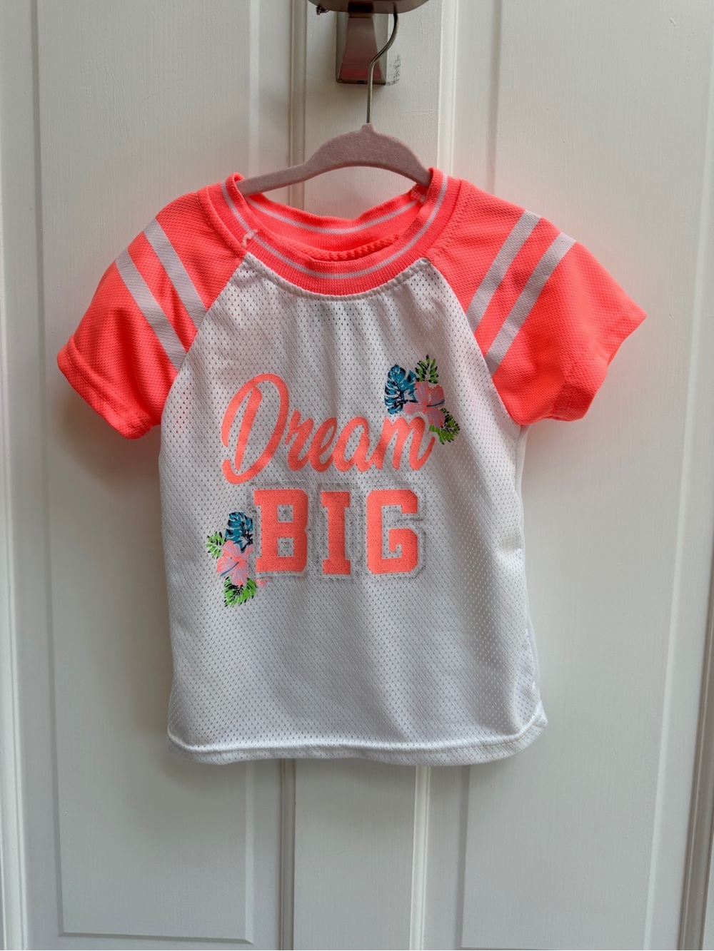 Diva 4T GirlsWhite & Neon Orange "Dream Big" Mesh Short Sleeve Tee Shirt Blouse